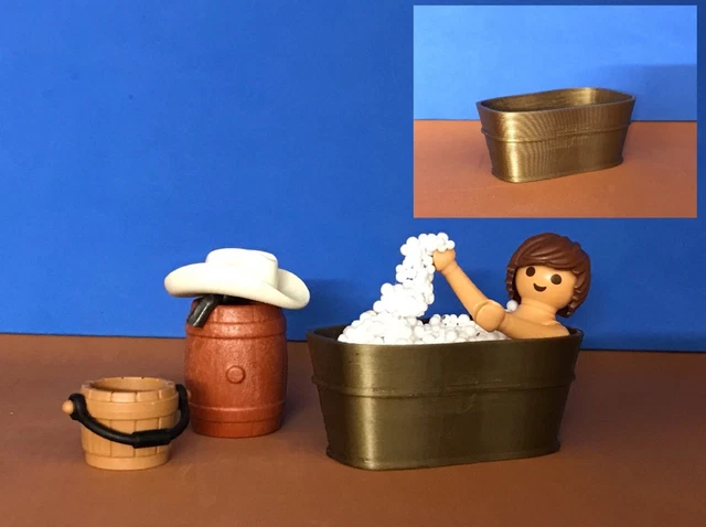 Vasca Da Bagno Dorata Western Playmobil: Accessorio Fatto A Mano In Perfette Condizioni
