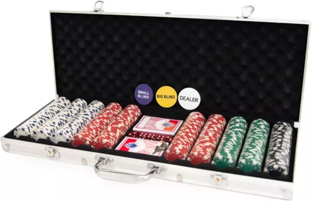 Set da poker Texas Hold'em UK - 500 pezzi in custodia in alluminio con 500 pezzi