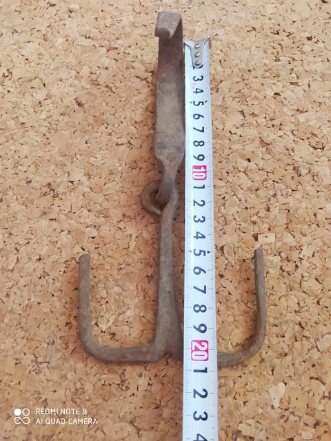 Antique 19th C. Hand Forged WROUGHT Iron Hook HANGER Hunting Farm TOOL 3