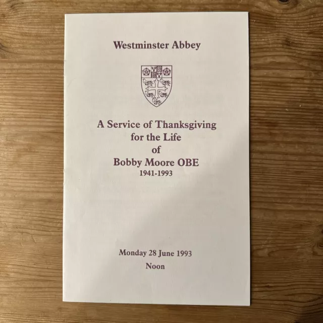 Bobby Moore - Westminster Abbey Service Of Thanksgiving Order Of service 1993