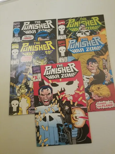 The Punisher: War Zone #1, 4, 5, 6, 7, 1992 Marvel LOT OF 5 comic books NM