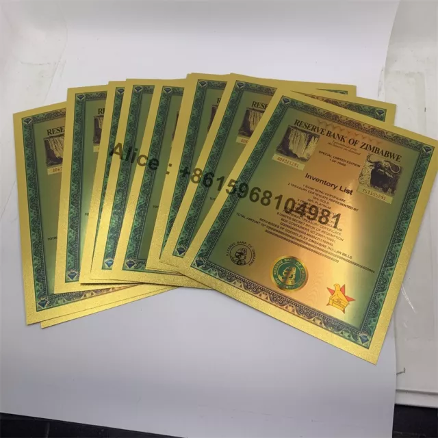 10pcs Zimbabwe Googolplex Containers Scroll Gold Foil trillion banknotes For Gif