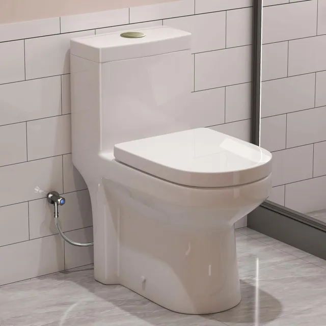 1-Piece Toilet W/Gold Button Dual Flush 1.1/1.6 GPF Soft Close Seat 12" Rough-In