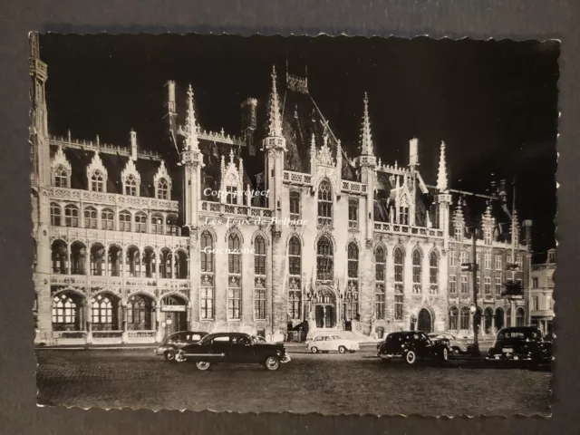 BRUGES BRUGGE HOTEL DE VILLE DE NUIT voiture ancienne   carte postale postcard