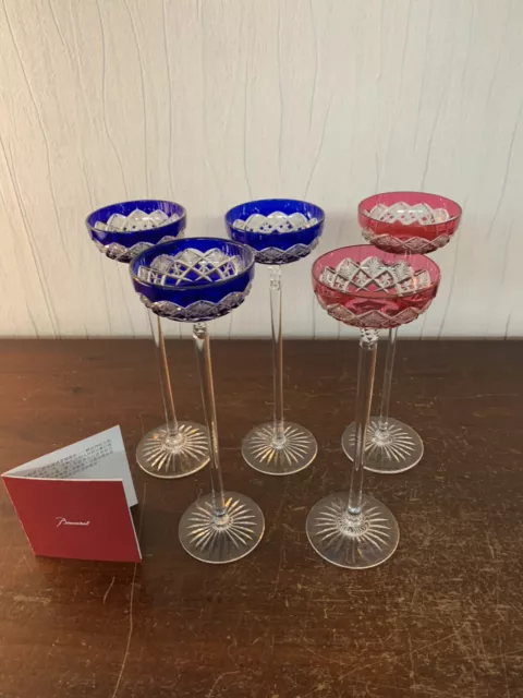 Lot 5 verres à liqueur overlay en cristal  de Baccarat h : 19.6 cm (prix des 5)