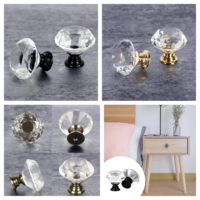 5x CLEAR CRYSTAL DIAMOND GLASS DOOR KNOBS CUPBOARD DRAWER FURNITURE HANDLE CABI