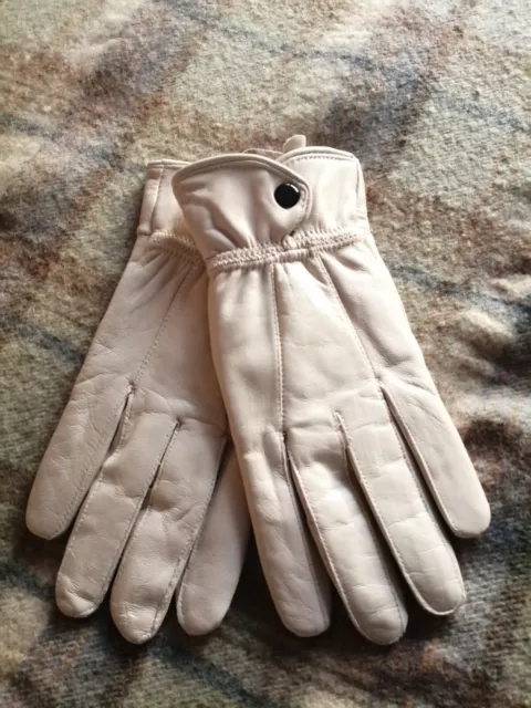 Vintage Ladies Genuine Ivory Real Leather Stylish Fleece Lined Gloves