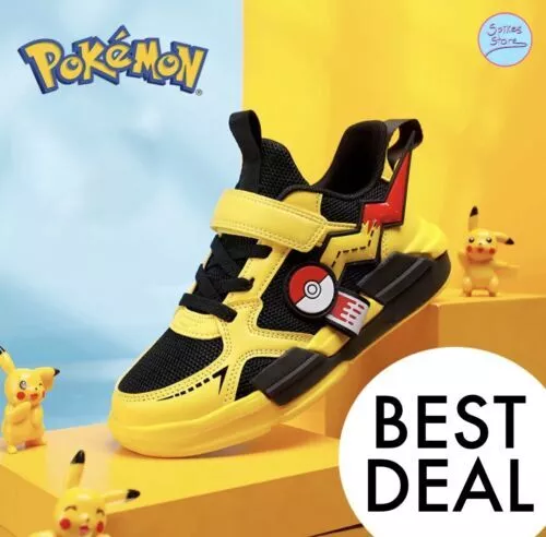 Kids Pokemon Style Trainers Pikachu Sports Running Shoes Sneakers Boys Girls