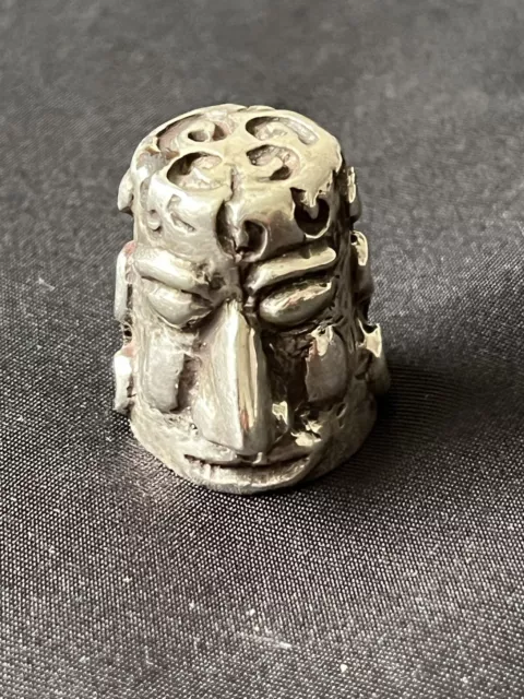 Hallmarked Sheffield Sterling Silver Face Head Sewing Thimble - Heavy