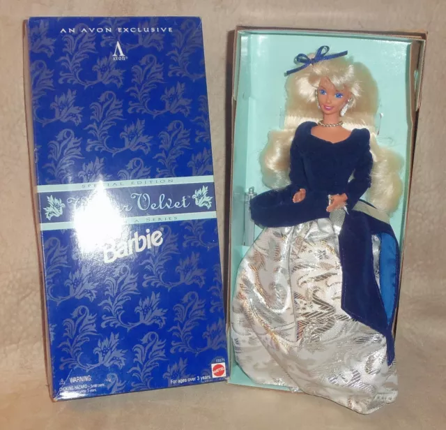 New w Box 1995 AVON EXCLUSIVE Mattel WINTER VELVET Blue Silver BARBIE DOLL 15571