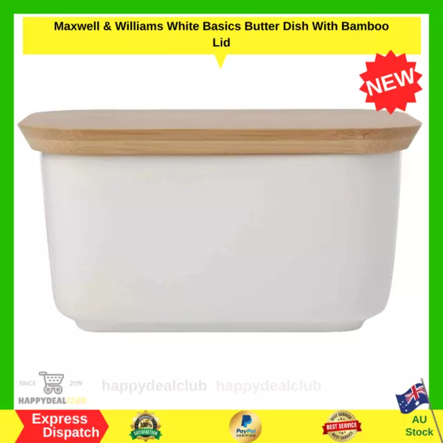 Maxwell & Williams White Basics Butter Dish with Bamboo Lid NEW AU