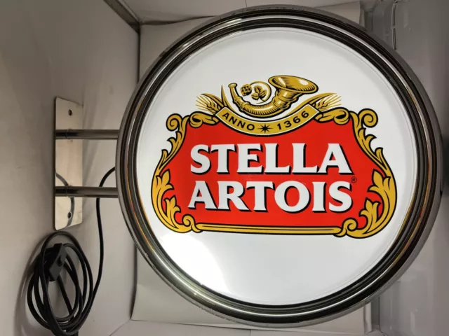 Stella Artois Beer 19" Double-Sided & Lighted Flange Bar Sign Clean Works Great