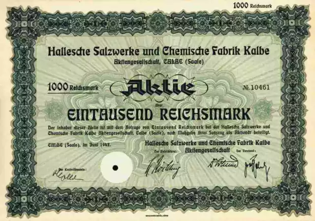 Hallesche Salzwerke Chemische Fabrik Kalbe 1942 Calbe Saale VEB Schlettau 1000er