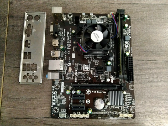 Pack Carte Mère GIGABYTE GA-AM1M-S2H + AMD Sempron 3850 (4 Cœurs à 1,30 GHz) + 4 Go DDR3 + Backplate