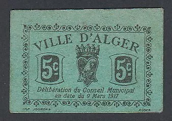 Ville d'Alger 10 centimes - 9 mars 1917, couleur vert spl lartdesgents (FR1) P12