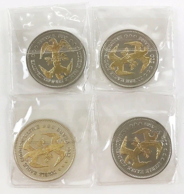 4 Double Eagle 1995 Commemorative Coins American Flag Bicentennial Gold Overlay