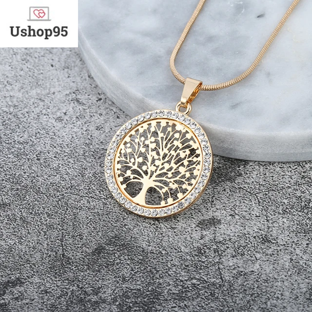 Collier motif  Cercle de vie en  Crystal pendentif  or ou argent L 42 cm bijoux