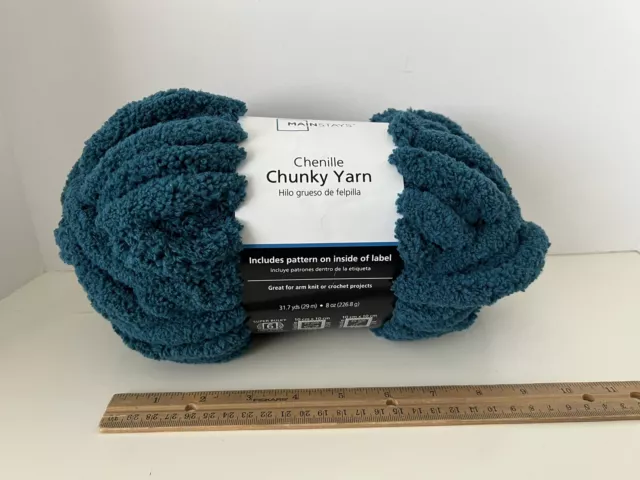 Mainstays Chunky Chenille Yarn, 31.7 yd, Aqua, 100% Polyester