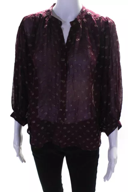 Moulinette Soeurs Anthropologie Womens Maroon Printed Blouse Top Size XS