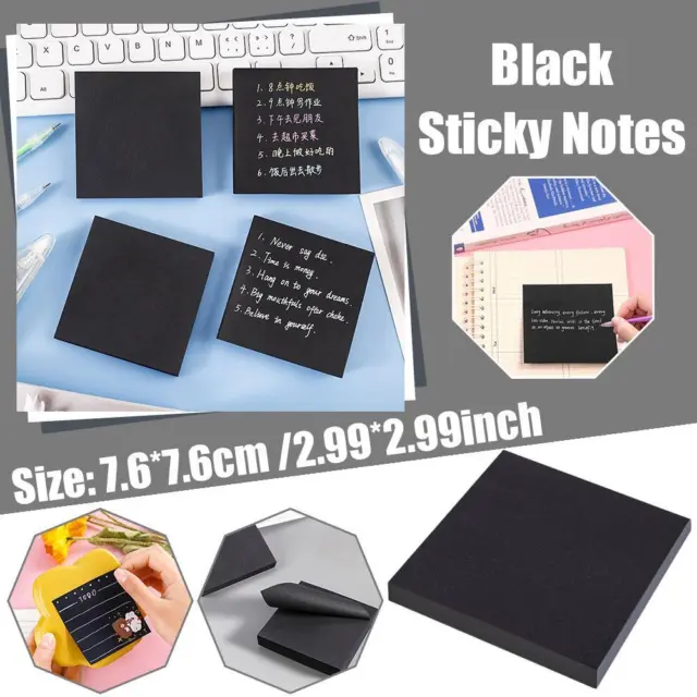 Black Sticky Notes 2.99*2.99inch 50Sheets/Pad Self-Stick Notes Pads^