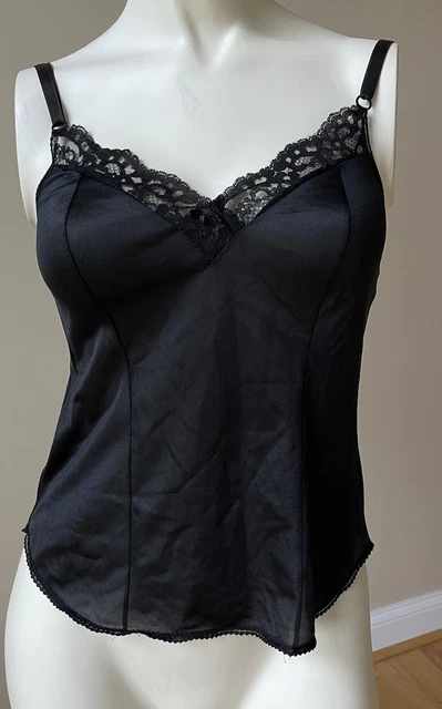 Vintage JC Penney Camisole Women's Nylon & Lace Sz 32 Jet Black Union Label