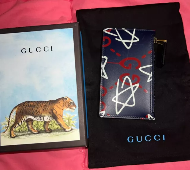 Limited Edition Gucci Ghost Navy Calfskin Leather Card Case Women's Wallet Gift