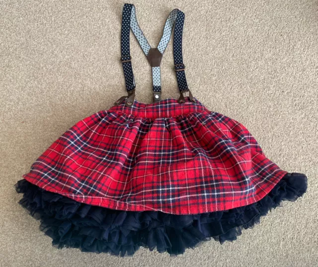 Next Girls Red/Navy Check Tartan Tutu Skirt With Braces Age 3-4 Years