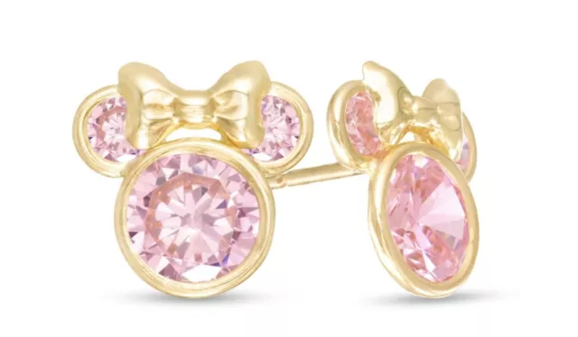Disney.Child' Pink Cubic Zirconia ©Disney Minnie Mouse Stud Earrings in 10K Gold