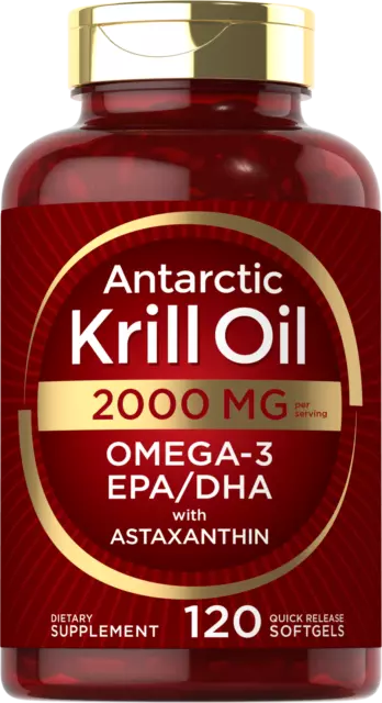 Antarctic Krill Oil 2000 mg 120 Softgels | Omega-3 EPA, DHA, with Astaxanthin