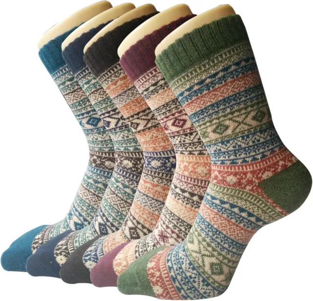 5 Pairs Women Men Wool Winter Warm Thick Knit Cabin Cozy Comfy Crew Soft Socks