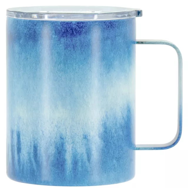 Stainless Steel Double Wall Travel Coffee Mug with Lid and Handle , Blue, 12 oz