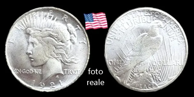 1 ONE DOLLAR LIBERTY PEACE 1921 MONETA UN DOLLARO USA - placcatura argento 48 mk