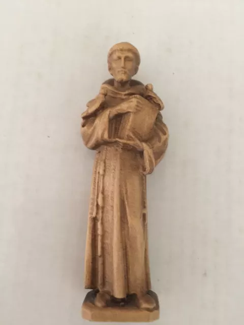 Saint Francis of Assisi statue in natural wax Valgardena maple wood Italy 3"H