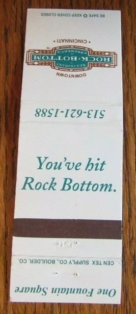 Rock Bottom Brewery Brew Pub Matchbook Matchcover (Cincinnati, Ohio) -E1 2