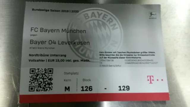 Billet de collection d'occasion FC Bayern Munich vs Bayer 04 Leverkusen 1. BL 29.11.19 FCB