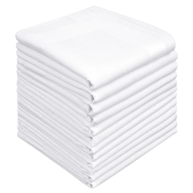 Men's White Pure Cotton Handkerchiefs with Hem, Pack of 12 Pieces Han...