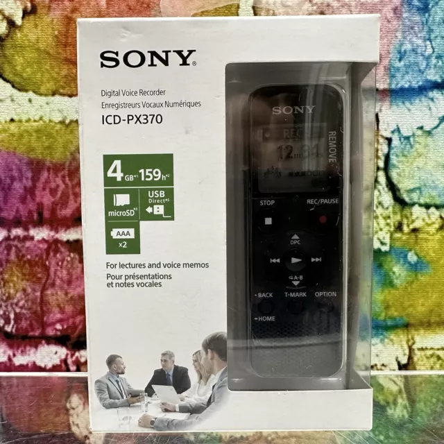 New SONY ICD-PX370 Mono Digital Voice Recorder Built-In USB 4GB Memory Black SD