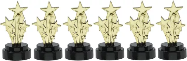 Pack of 6 Golden Plastic Hollywood Stars Award Trophies - Parties Events - New