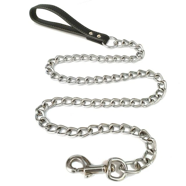 Cómoda cadena de metal con mango estilo cuero para pasear perro con elegante cadena de metal 2 0 mm