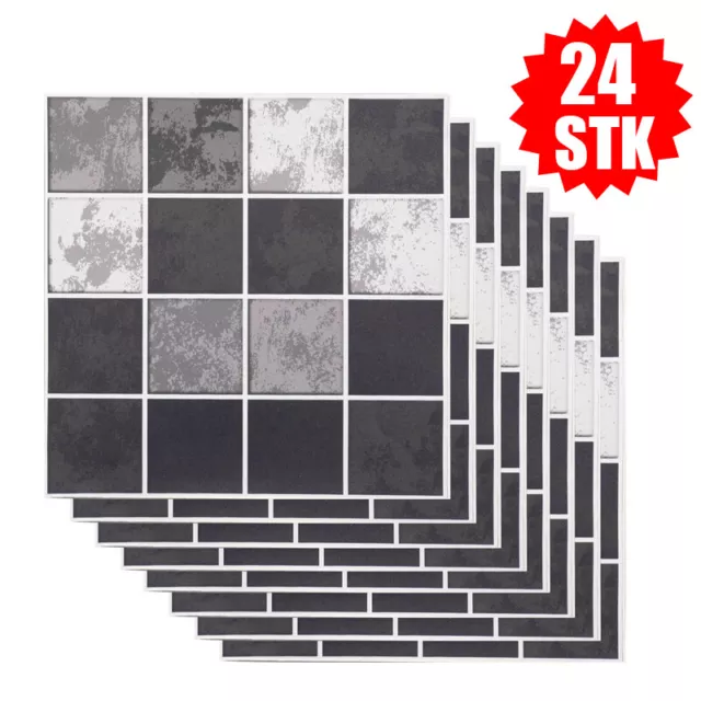 24x Wandaufkleber Mosaik Küche Fliesenfolie 3D Fliesenaufkleber PVC Klebefolie