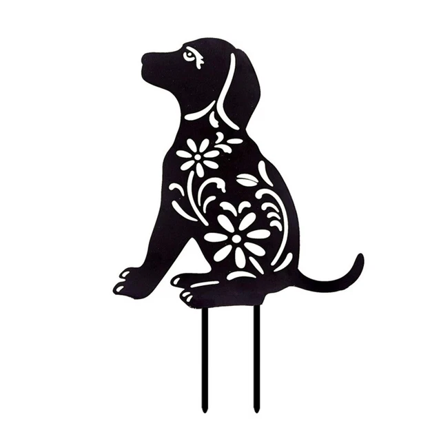 Puppy Dog w/ Butterfly Floral Cutout Metal Shadow Silhouette Garden Stake