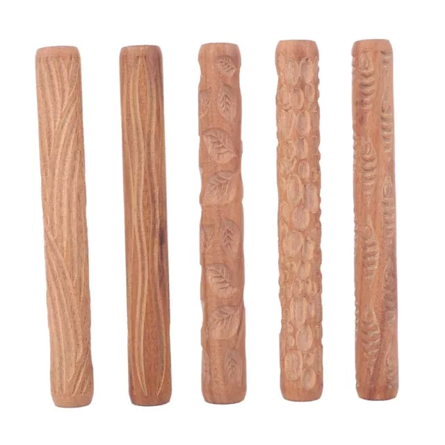 5 PIEZAS Herramientas de cerámica Rodillos de mano de madera para estampillas de arcilla patrón de arcilla Rodillo Y9Y