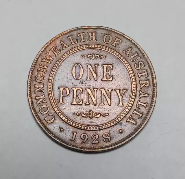 1928 Australia Penny - Bronze Coin - George V - Minted in Melbourne