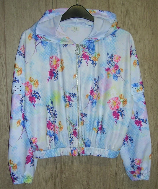 RIVER ISLAND Girls Floral Hooded Bomber Jacket Party Coat Age 11-12