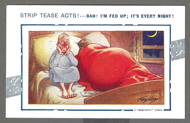 VINTAGE BAMFORTH COMIC postcard 'Strip Tease Acts!' by Taylor. Unposted ...