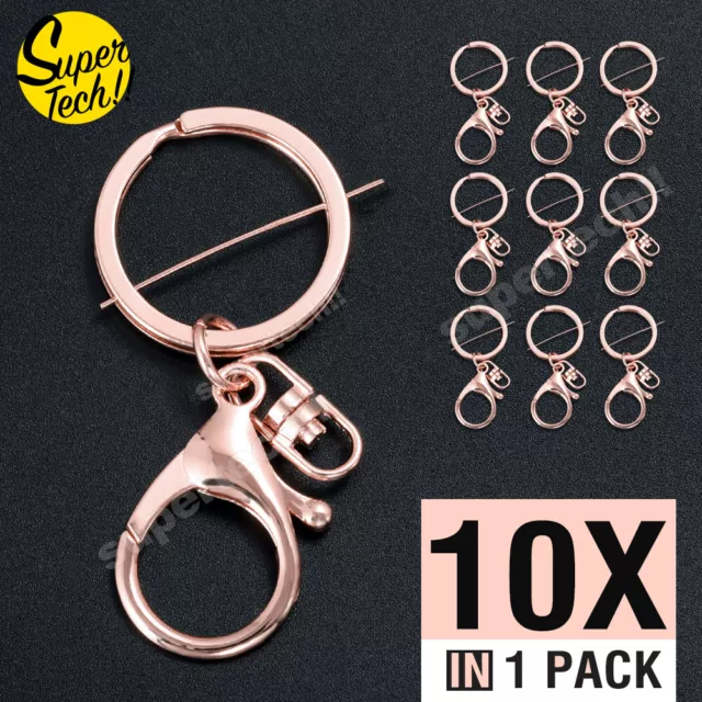 10X ROSE Gold Swivel Lobster Clasp Trigger Clip Key Ring Keychain Split Ring DIY