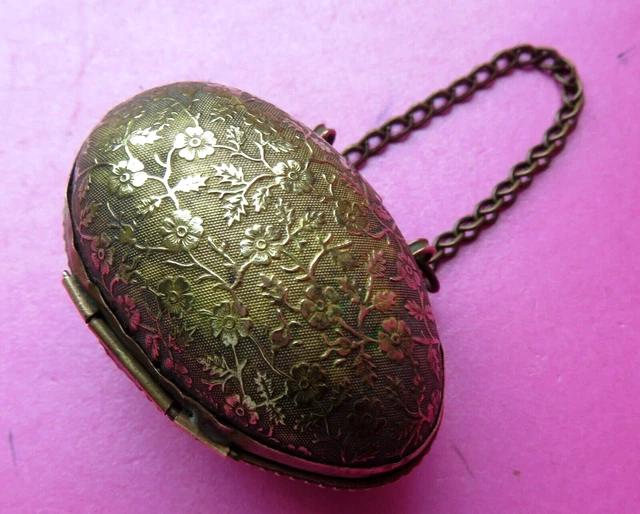 Antique  Ornate Floral  Design Childs Brass  Egg Sewing Thimble Case.