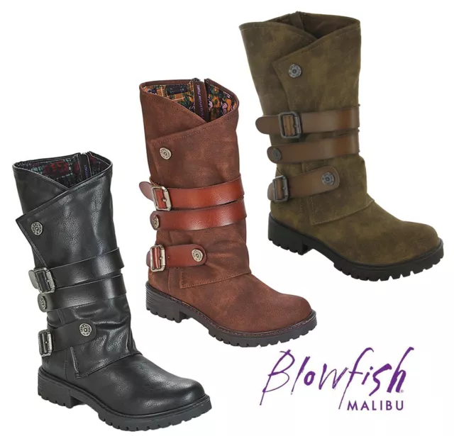 DONNA BLOWFISH STIVALI Malibu Rider Lato Zip Medio Polpaccio Tacco