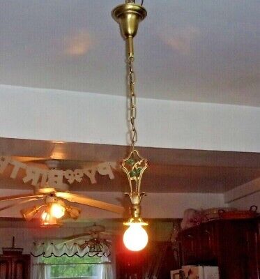 1920;S # 1536 Single Bulb Pendantlight  Fixture Iron And Brass Has Been Rewwired