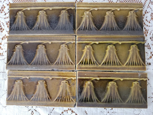 6 Antique 1881 J&J G Low Art Nouveau Tulip Pottery Art Works Fireplace Tiles 6"